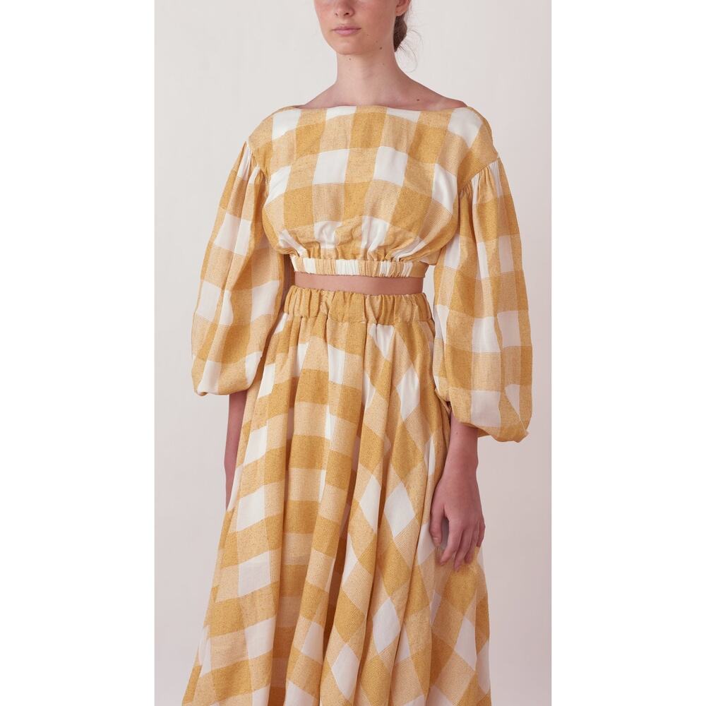 Acler Sutherland Linen Blend Blouse in Canary Yellow Gingham Cottagecore Size 4 - Picture 2 of 8